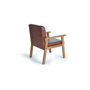 Fauteuil bois-cuir de vache marron -