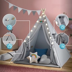 Tipi pour enfant gris 160x120x120cm