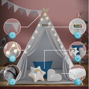 Tipi pour enfant gris 160x120x120cm