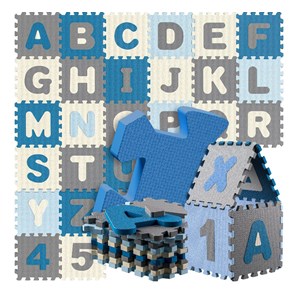 Tapis puzzle mousse 36 pièces bleu