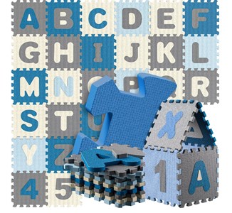 Tapis puzzle mousse 36 pièces bleu