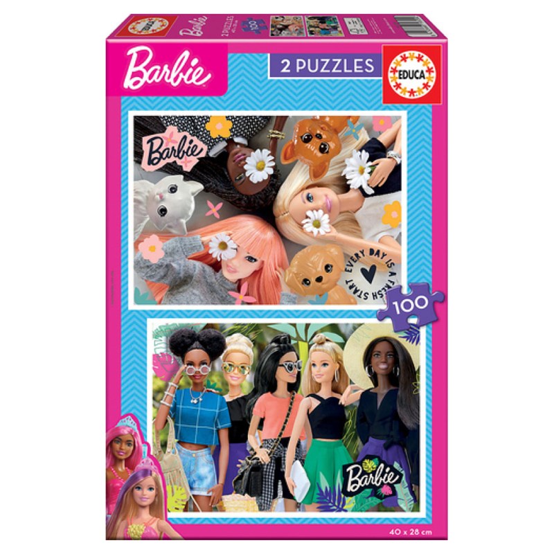 2 puzzles de 100 pieces barbie