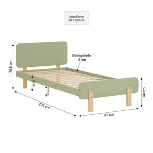 Lit vert en bois avec matelas 90x200