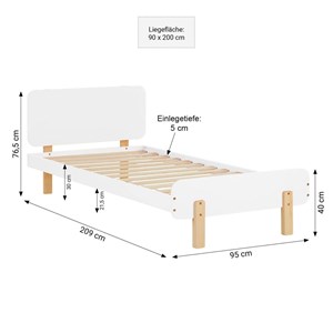 Lit en bois avec matelas 90x200 blanc