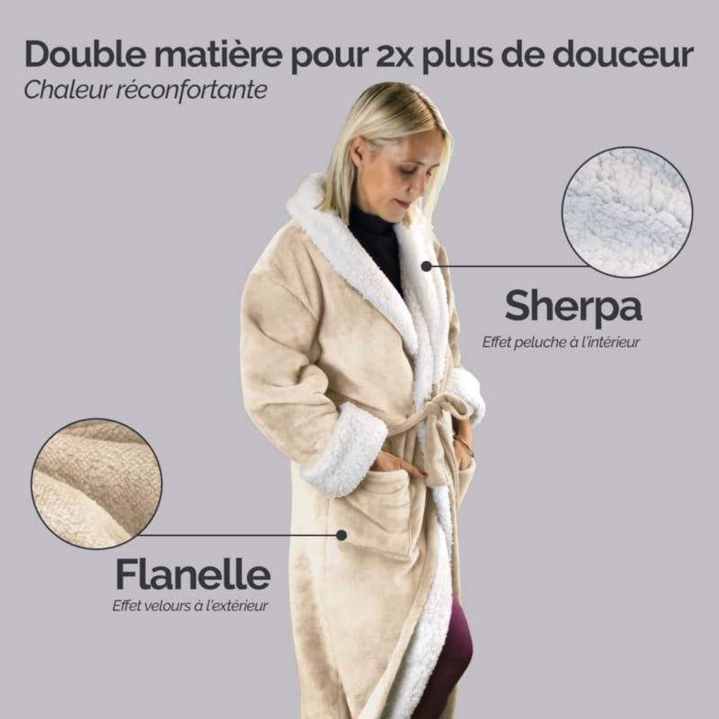 Robe de chambre polaire beige - S/M (Vivezen) - Image 2