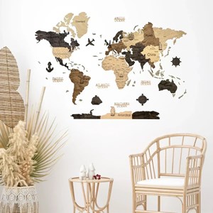 Carte du monde en bois 2d multicolor s