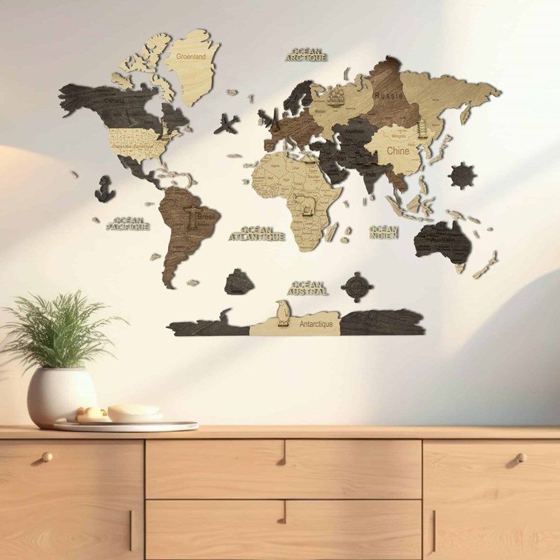 Carte du monde en bois 2d multicolor s