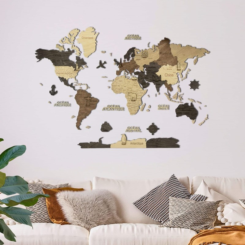 Carte du monde en bois 2d multicolor m
