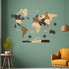 Carte du monde en bois 2d multicolor l