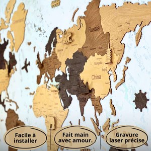 Carte du monde en bois 2d multicolor l