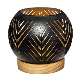 Photophore led boule  support en bois