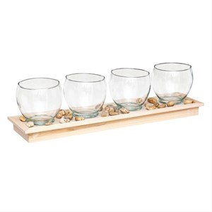 Photophore verre 4 bougies plateau bois