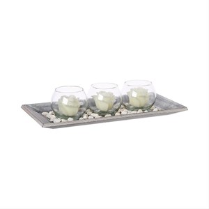 Photophore verre 3 bougies sur plateau