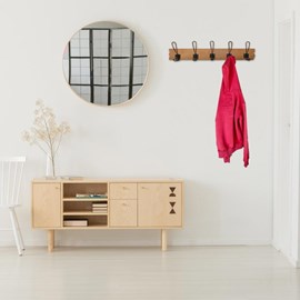 Porte manteau mural bois 5 crochets noir