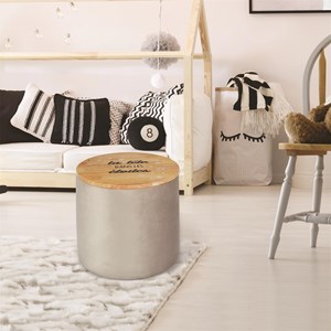 Pouf rangement rond enfant en bois gris