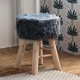 Tabouret pouf effet fourrure gris