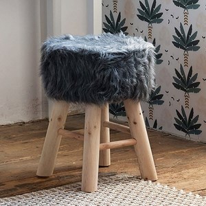 Tabouret pouf effet fourrure gris