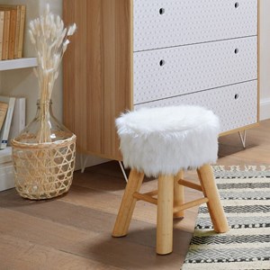 Tabouret pouf effet fourrure blanc