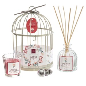 Bougie rose et diffuseur cage déco