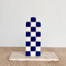 Bougie décorative damier bleu roi