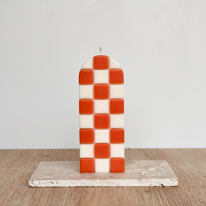 Bougie décorative damier orange