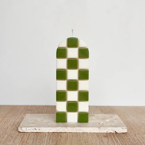Bougie décorative damier pistache