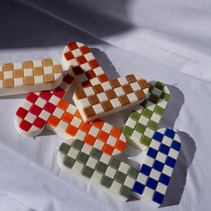 Bougie décorative damier pistache