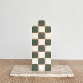 Bougie décorative damier sauge