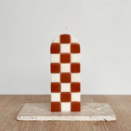 Bougie décorative damier terracotta