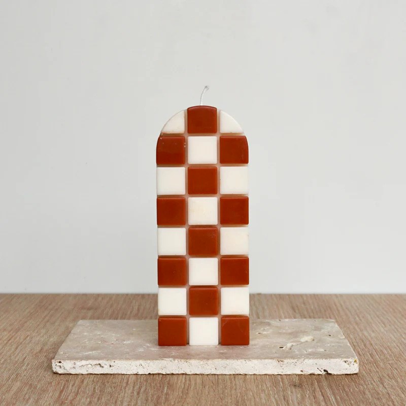 Bougie décorative damier terracotta