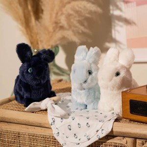 Peluche lapin léon assis blanc