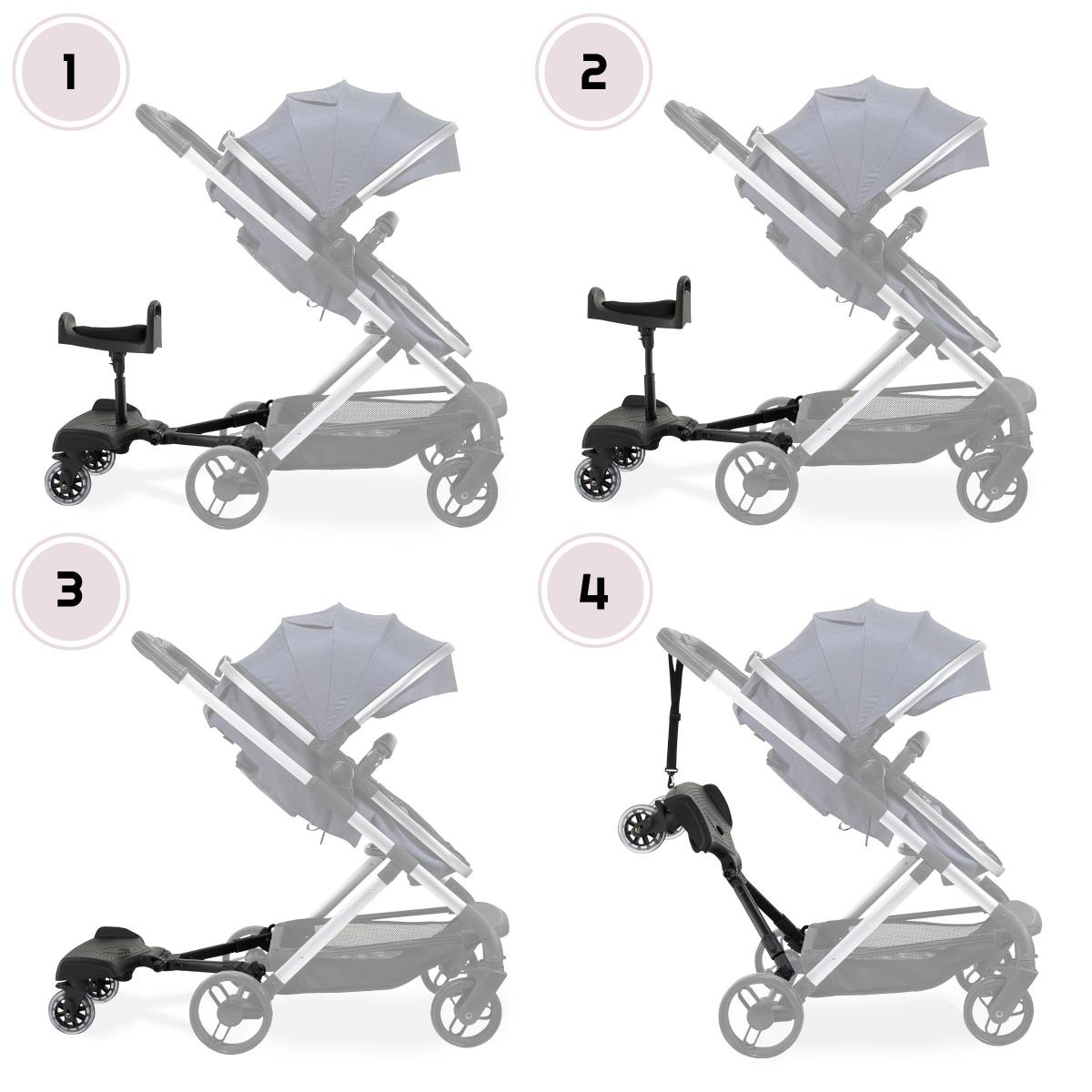 Planche Buggy Poussette Universelle - Marchepied Enfant 3-7 Ans (25kg) - Design 2 Roues Noir