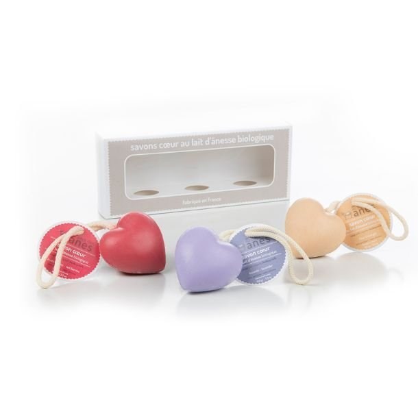 Coffret 3 savons cœurs au lait d'ânesse