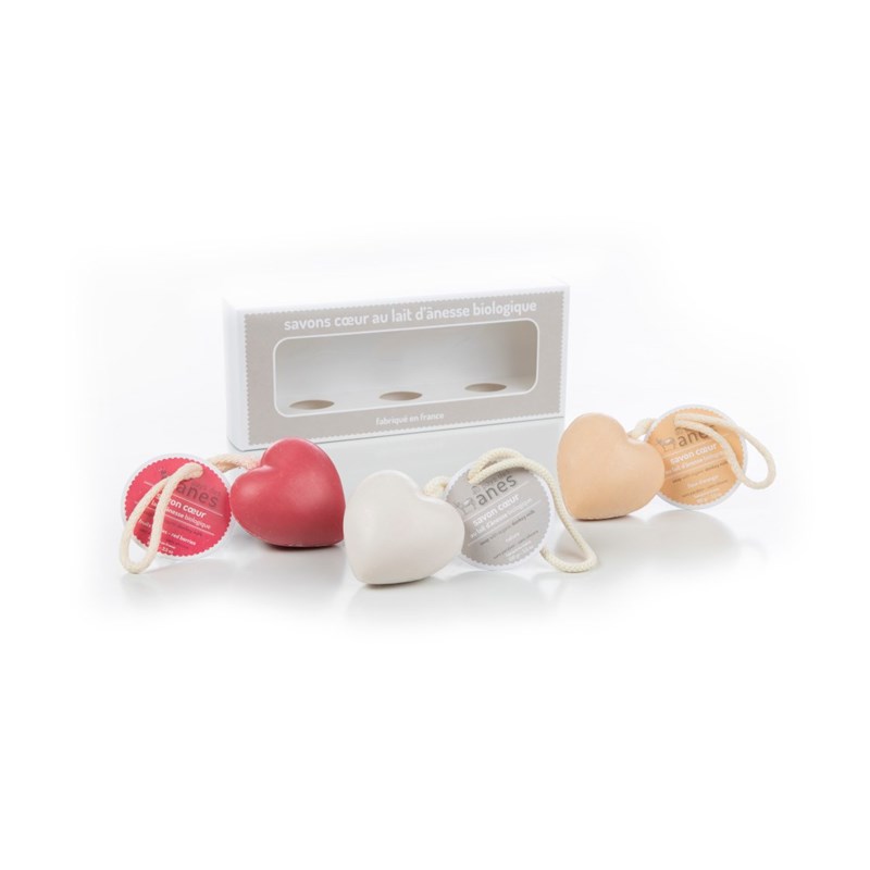 Coffret 3 savons cœurs au lait d'ânesse