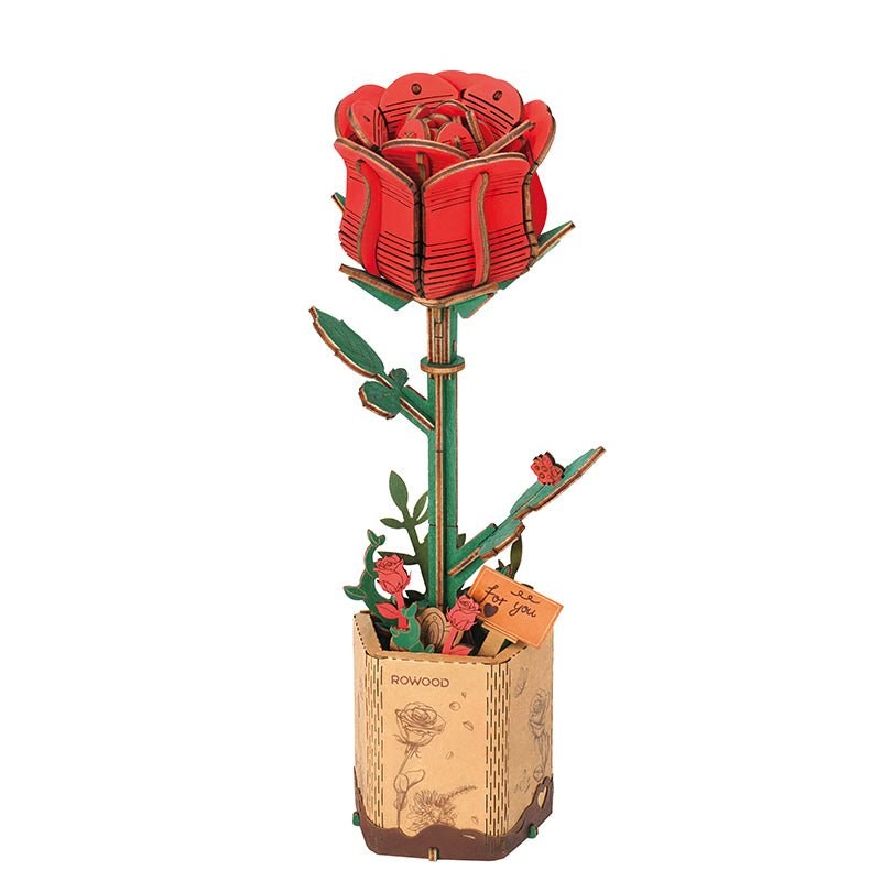 Maquette bois fleur - rose rouge