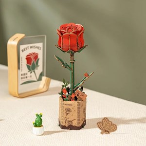 Maquette bois fleur - rose rouge