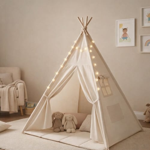 Babykare - Tipi pour enfant avec tapis et guirlandes coton polyester