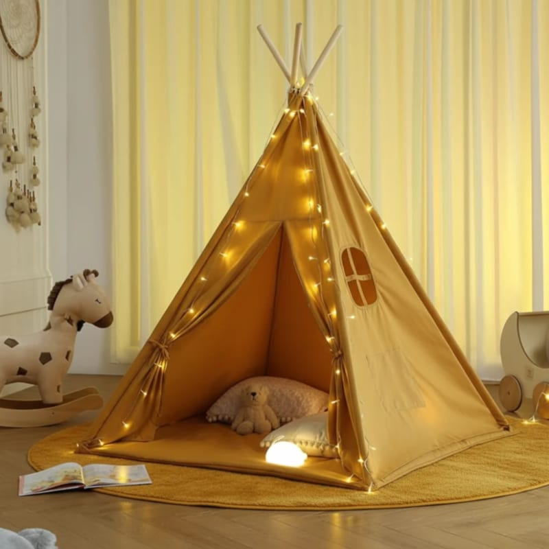 Tipi pour enfant avec tapis et guirlandes coton polyester (Babykare) - Image 1