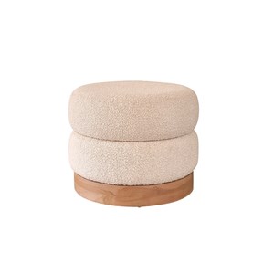 Pouf en teck et tissu bouclette 55 cm