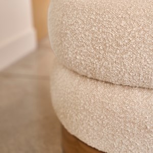 Pouf en teck et tissu bouclette 55 cm