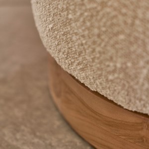 Pouf en teck et tissu bouclette 55 cm