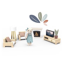 Salon en bois pour maison de poupee