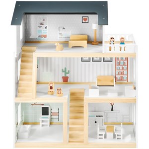 Maison poupée en bois +19 pièces mobiles