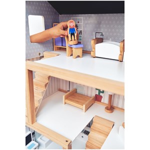Maison poupée en bois +19 pièces mobiles