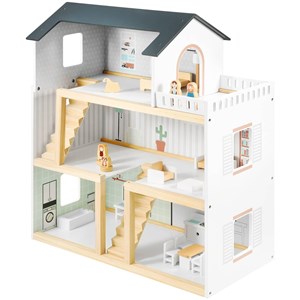 Maison poupée en bois +19 pièces mobiles