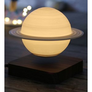 Globe saturne 3d en lévitation base bois