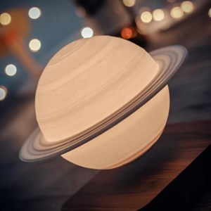 Globe saturne 3d en lévitation base bois
