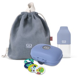 Set goûter enfant bleu + accessoires