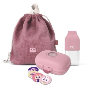 Set goûter enfant rose + accessoires