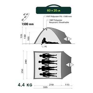 Tente corte 4 dôme gris et rouge